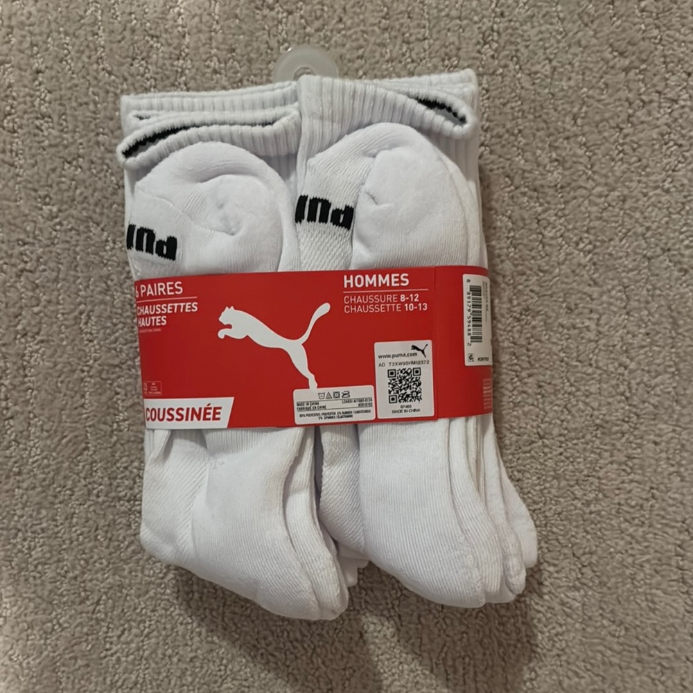 Puma Men's White Crew Socks - Picture 2 of 5